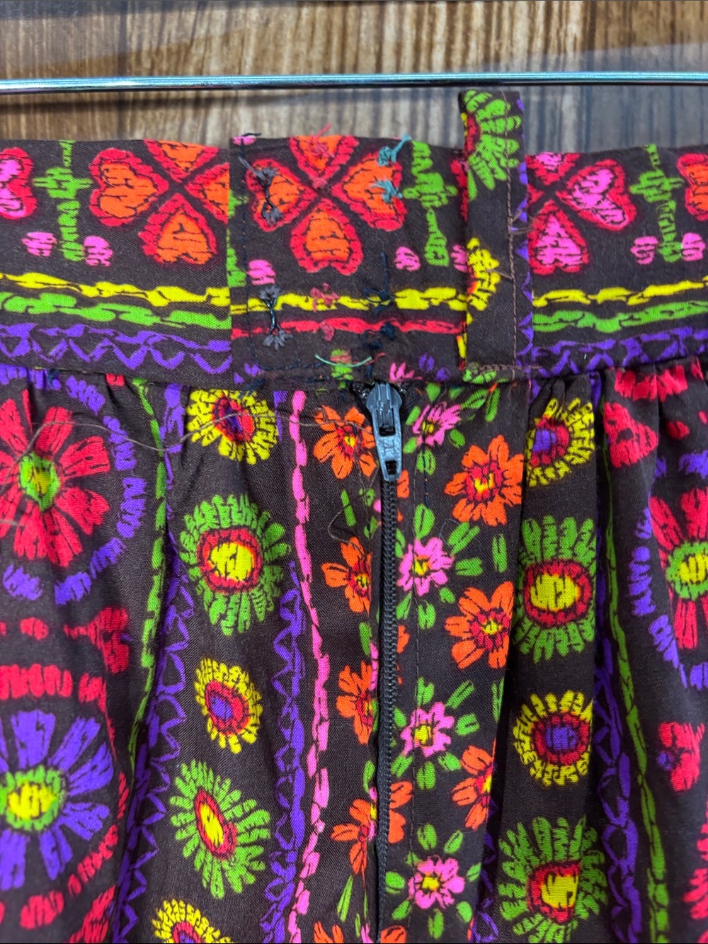 Colorful Embroidered Floral Midi Skirt in Black, Pink & Orange - Picture 4 of 4
